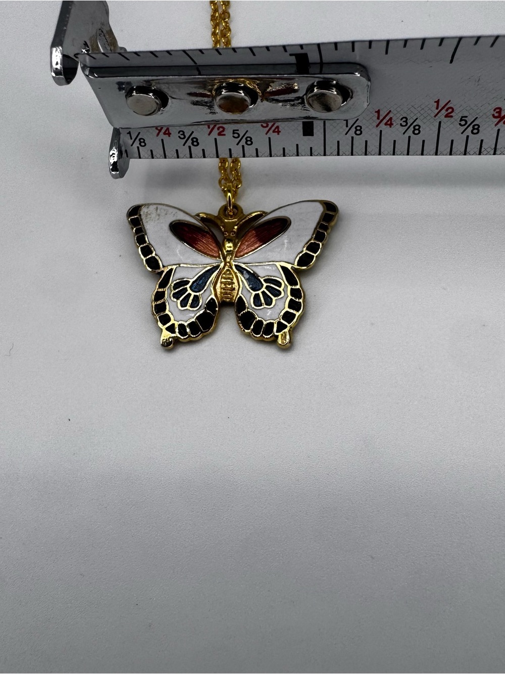 Gold Butterfly Pendant with Red and Black Enamel - Picture 5 of 5